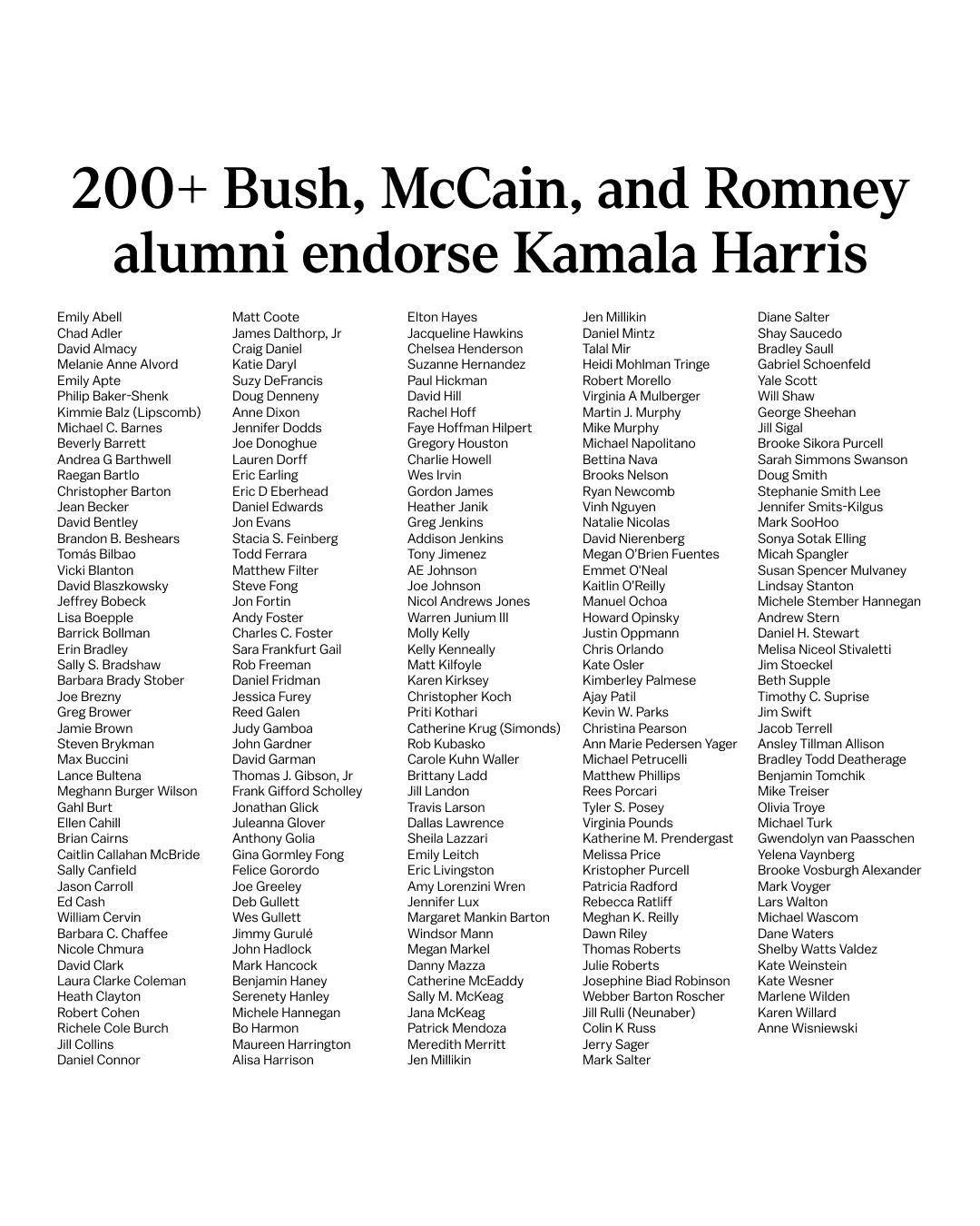 Bush, McCain and Romney alumni endorse Kamala Harris